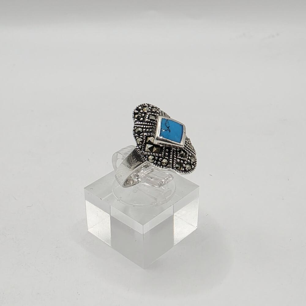 Art Deco Sterling Silver 925 Turquoise & Marcasite Ring Size 6